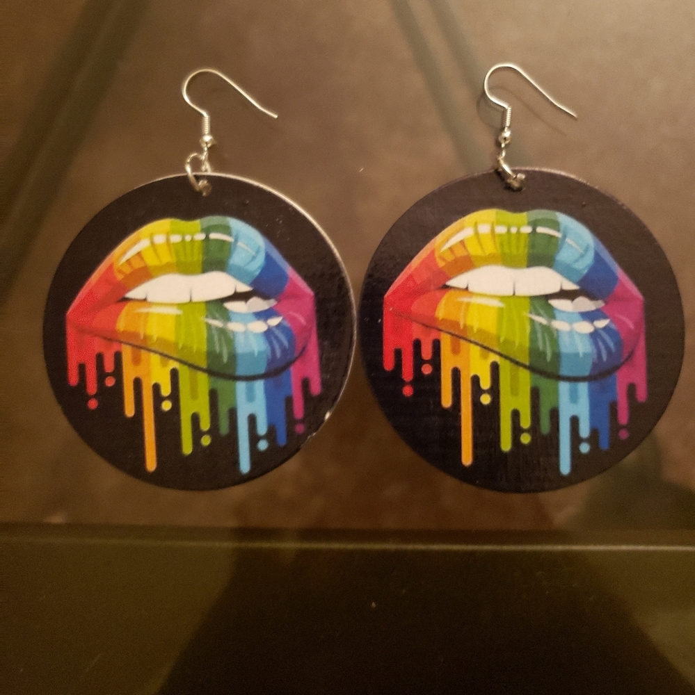 Retro colorful lip earrings